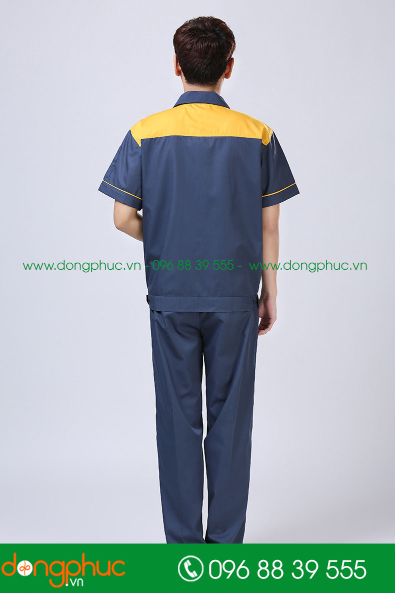 Mẫu bảo hộ màu xanh đậm phối vàng cộc tay